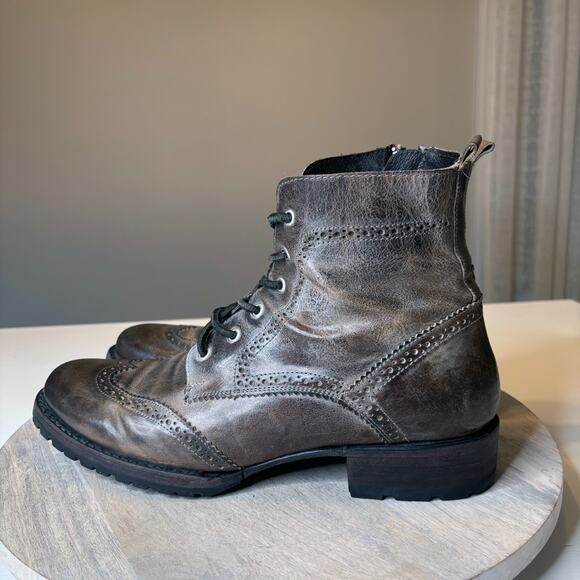 Freebird by Steven Bradford II Men’s 11 Wingtip Combat Boots Gray Leather - Picture 2 of 11